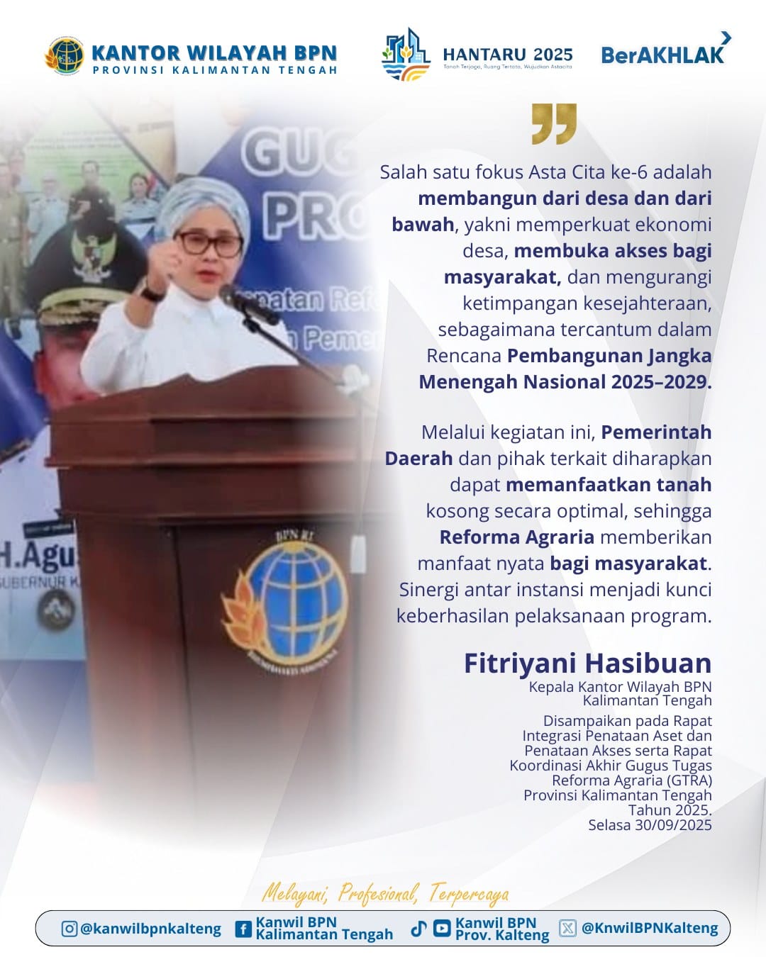 Kepala Kanwil BPN Kalteng Hadiri Rapat Koordinasi Reforma Agraria