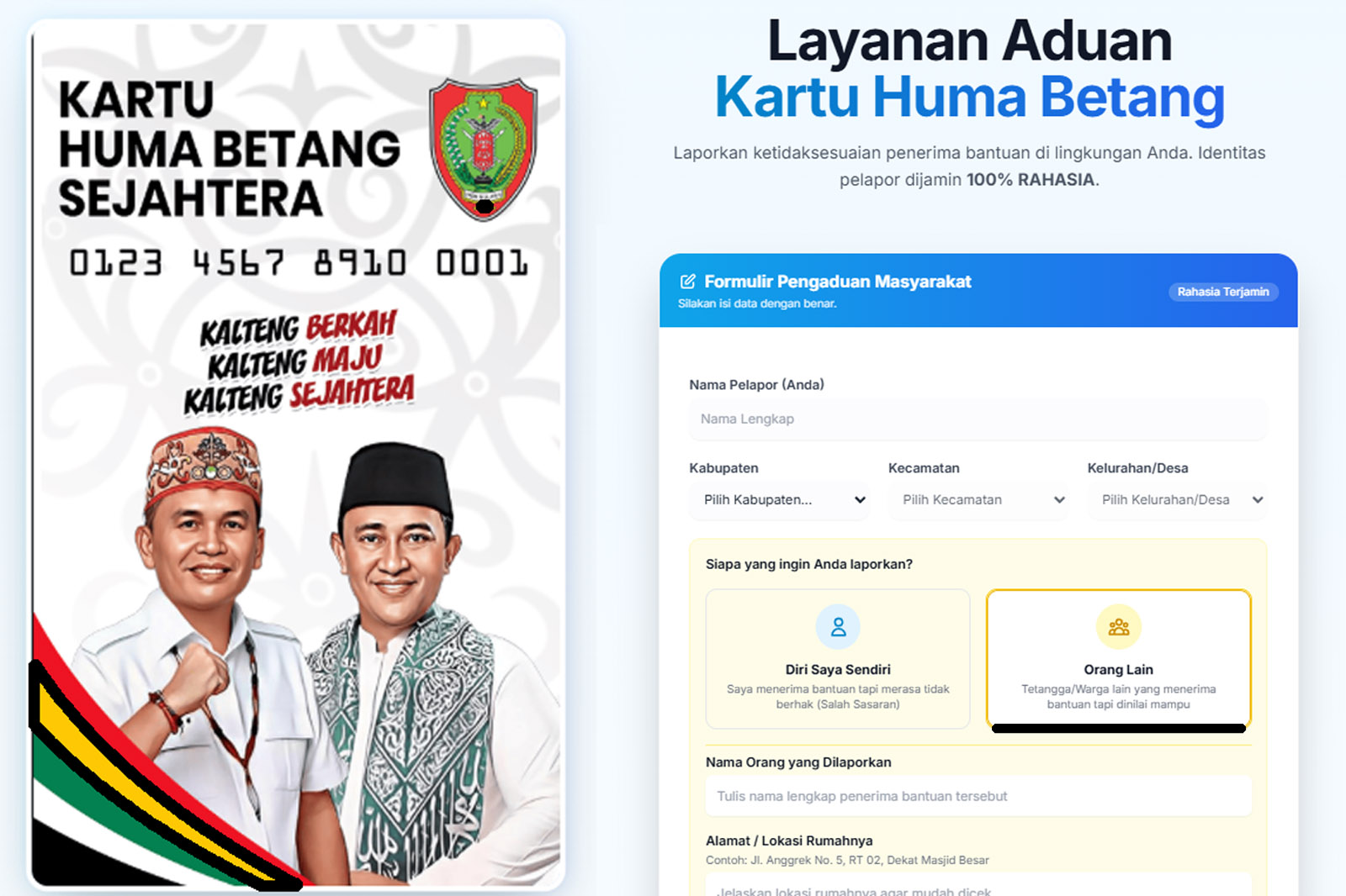Sukseskan Program KHBS, Pemprov Kalteng Buka Layanan Aduan Kartu Huma Betang