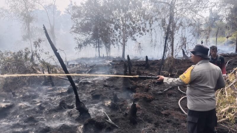 Polsek Pahandut Padamkan Asap yang Kembali Muncul di Lahan Gambut Km 13 Palangka Raya