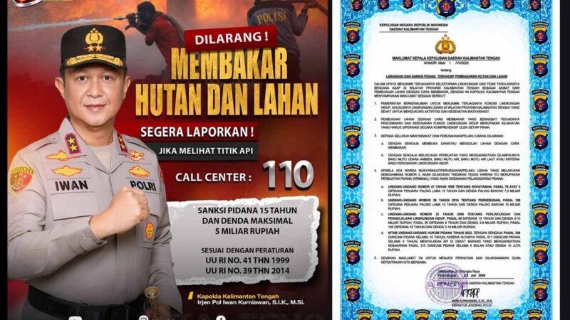 Maklumat Kapolda Kalteng, Sanksi untuk Pembakaran Lahan
