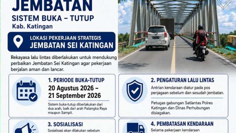 Catat! Jembatan Sei Katingan Ditutup Total 2 Kali Selama Perbaikan