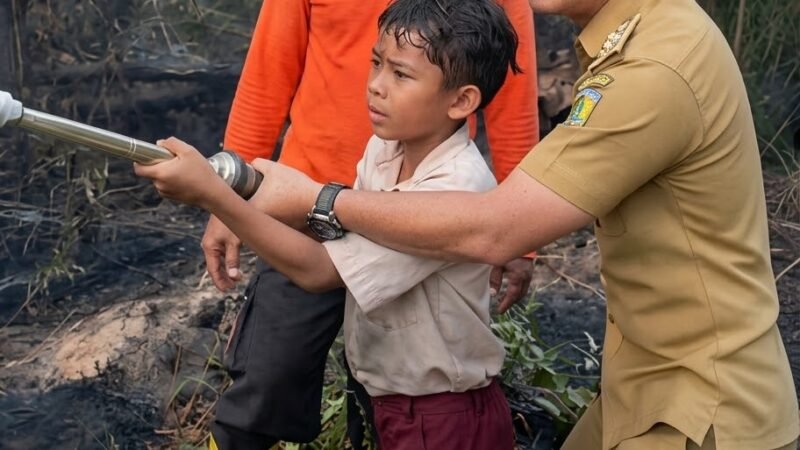 Berseragam Sekolah, Bocah Kelas VI Ikut Padamkan Karhutla di Palangka Raya