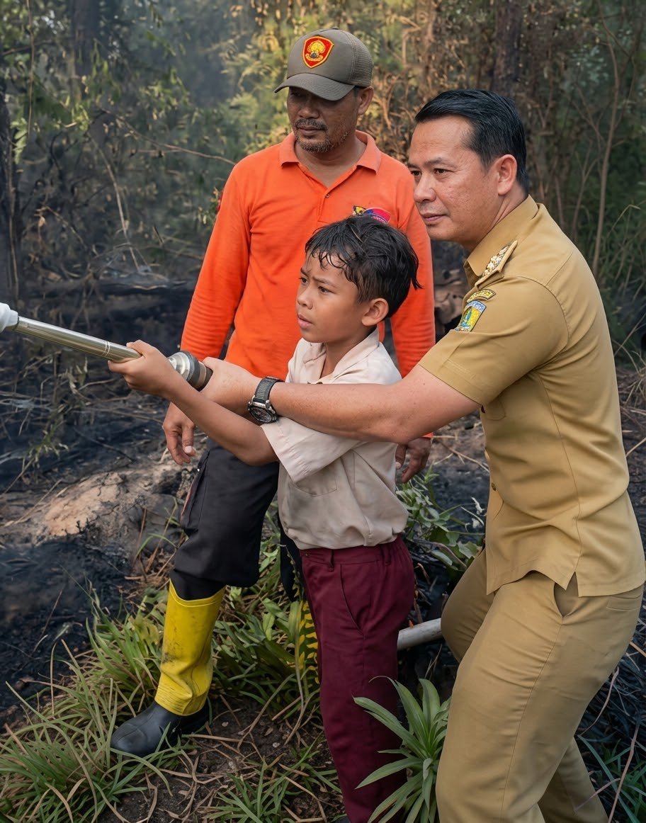Berseragam Sekolah, Bocah Kelas VI Ikut Padamkan Karhutla di Palangka Raya